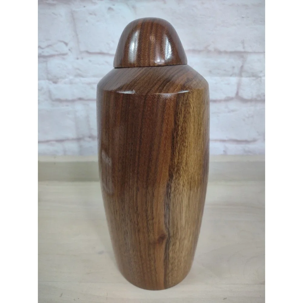 Dark Walnut Wood Urn For Cremation Natural Turned Wood NC Info Paper 9.5